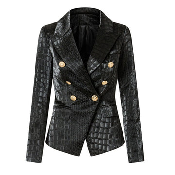 Crocodile Pattern Back Leather Blazer - SunsetFashionLA